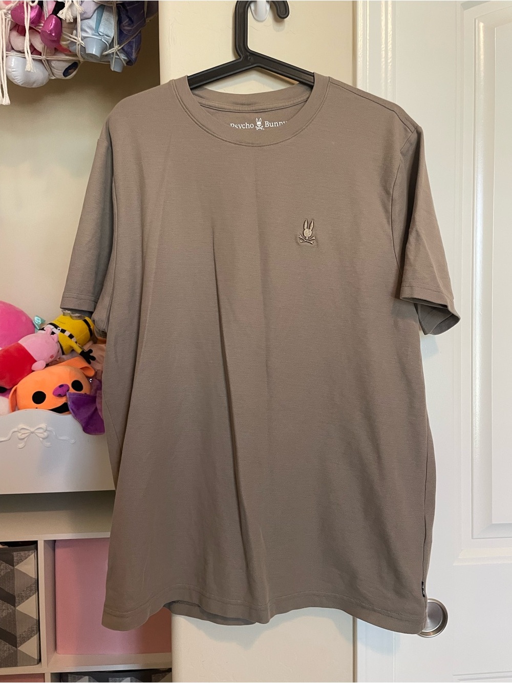Psycho Bunny Taupe Crew Neck T-Shirt with Embroidered Logo